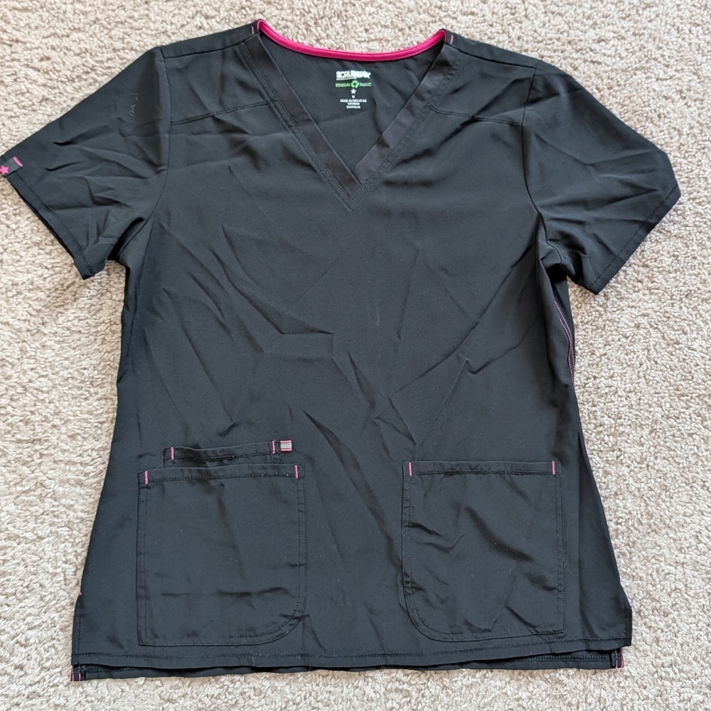 Scrubstar Black V Neck Short Sleeve V-Neck Scrub Top Size Medium - Picture 7 of 15